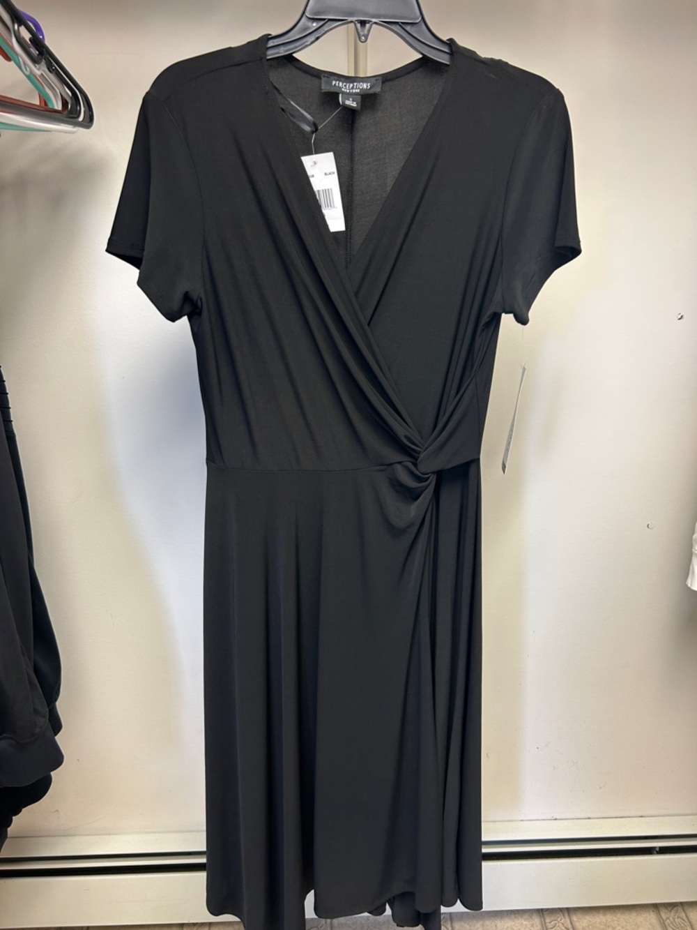 Perceptions Black Faux-Wrap Midi Dress with Side Knot
